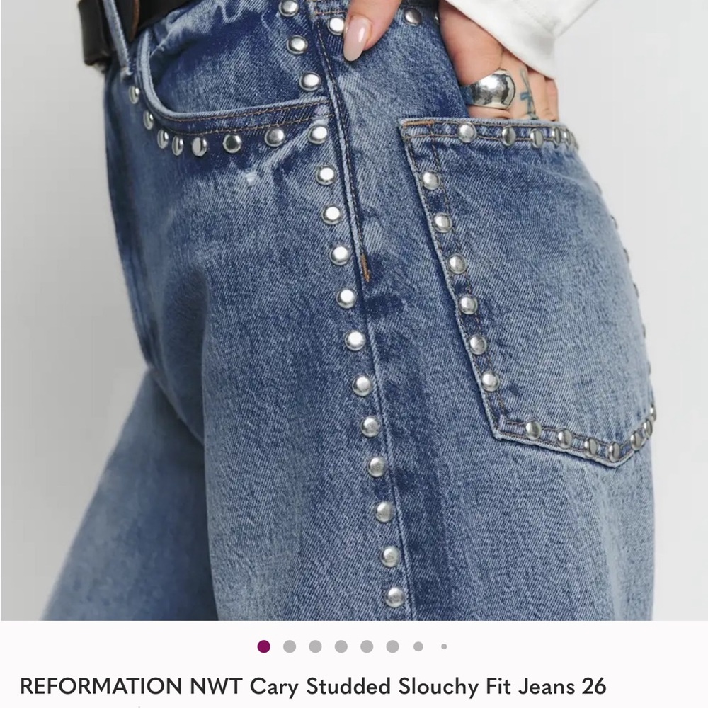 NWT Reformation CARY Blue Studded Jeans